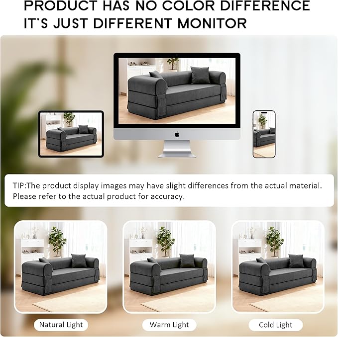 78.5" Convertible Sleeper Sofa Bed, Faux Leather Deep Seat Folding Floor Sofa with Pullout Bed & 2 Pillows, No Assembly Modern Boneless Couch Compression Sofa in Box for Living Room, Office, Gray