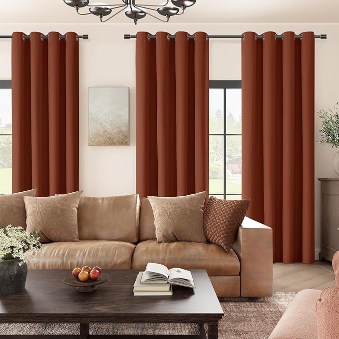ChrisDowa 100% Blackout Terracotta Solid Curtains 102 Inches Long 2 Panels for Bedroom Living Room,Farmhouse Room Darkening Thermal Insulated Soundproof Grommet Top Window Treatment Drapes,52x102