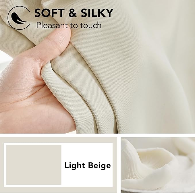 Deconovo Blackout Curtains, Thermal Insulated, W42 x L63 2 Panels, Back Tab, Machine Washable, Room-Darkening Drapes for Bedroom/Living Room Light Beige