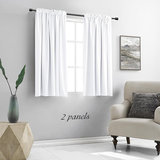 DONREN Half Blackout Curtain Panels for Small Window, Home Decoration Easy-Care Rod Pocket Draperies & Drapes, Window Covering for Kitchen (2 Panels, 42 by 54 inch Length, Snow White)