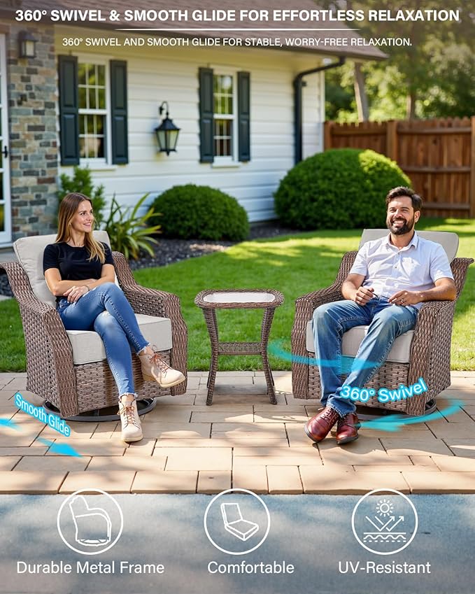 10 Piece High Back Outdoor Patio Furniture Set - Patio Conversation Set with Swivel Rocker Outdoor Chairs Set of 4 and 3 Seater Sofa, Wicker Ottoman and Coffee Table for Garden Backyard