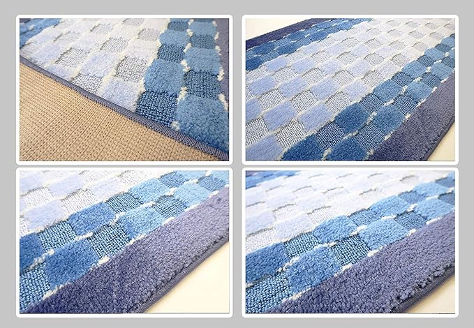 Custom Length Hallway Runner Rug,Slip Resistant,Checkered Blue, 26 Inch X 18 feet, Sold and Priced Per Foot