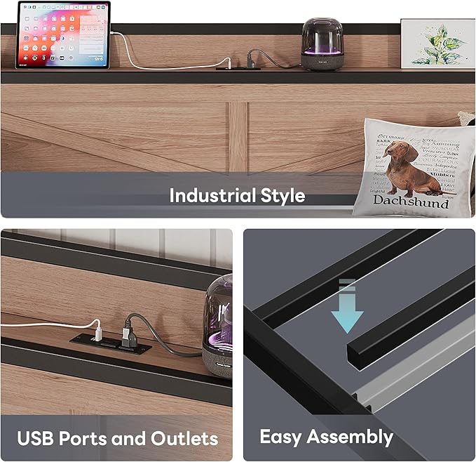 LIKIMIO Twin Daybed with Trundle Bed, Storage Headboard with Charging Station, Sofa Day Bed with Strong Supports for Living Room, Bedroom, and Guest Room, Wood Color