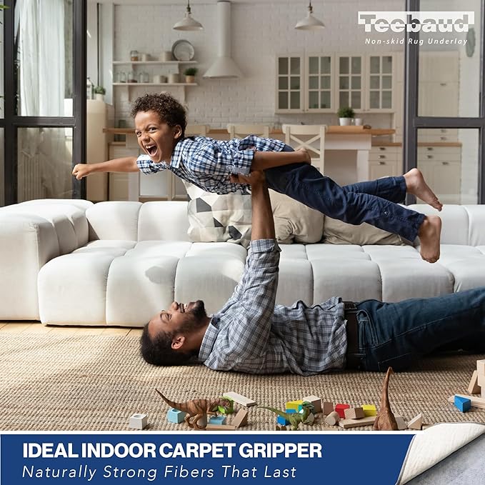 3' x 10' Non-Slip Rug Pad, Reversible Gripper, Non Skid Pads for Hardwood, Vinyl, Tile, Laminate Floors, Keep Area Rugs Secure, Natural Materials Safe for Indoor Flooring, ¼” Thick