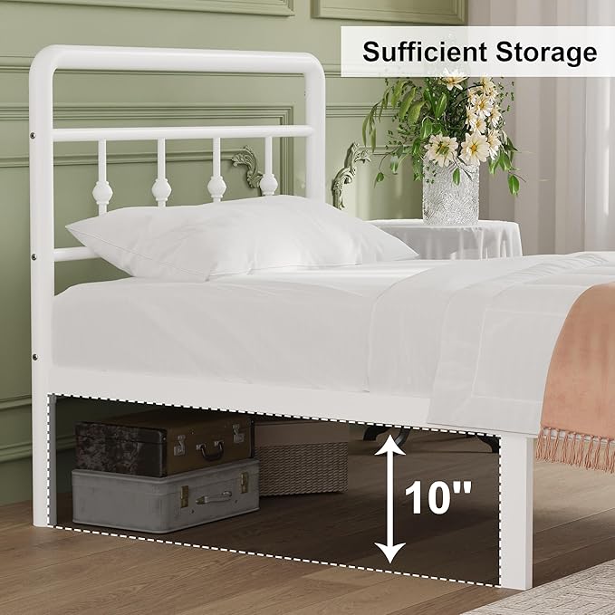 12 Inch Twin XL Bed Frames with Headboard and Footboard, Heavy Duty XL Twin Metal Mattress Foundation No Box Spring Needed, Noise Free, Easy Assembly, White