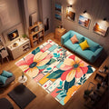 Machine Washable 2' x 3' Bohemian-Style Area Rug, Pink Floor mat, Suitable for bedrooms, Girls' Room Bedside, Living Room, Dining Room, Office, Non-Slip Low-Pile Printed Modern Floral Carpet