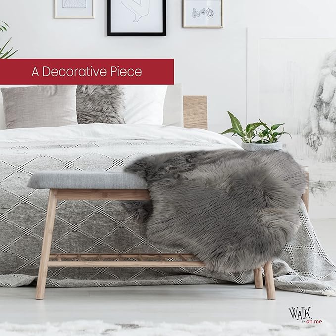 Walk on Me Gray Faux Fur Sheepskin Rug: Ultra Soft, Super Thick, Fluffy 2x3 Feet Pelt for Living Room, Bedroom, or Office, Acrylic, Latex, Non-Slip