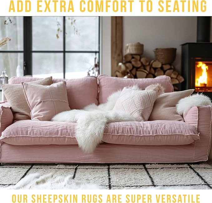 Premium Genuine Fur Sheepskin Rug - Real N.Z. 100% Sheepskin Natural Luxury Fluffy Lambskin Fur Area Rug - Seat Cover for Sofa Chair and Bedroom - 2' W x 3'L - Natural Creamy White Wool