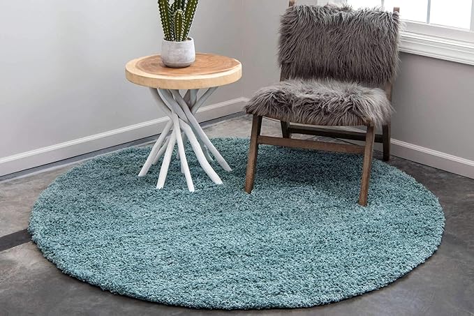 Unique Loom Solid Shag Collection Area Rug (8' Round, Light Slate Blue)