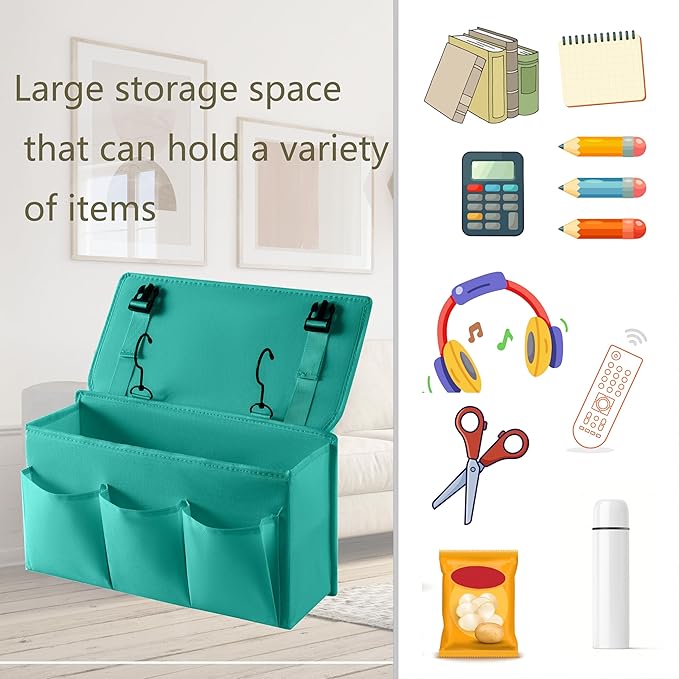 LASAMOLL Bedside Caddy Bedside Storage Organizer,Bed Caddy With Thickened Material Suitable for Homes, Dormitories, Hospitals, Cribs, RVs，Great for Magazines,Books,Remote, Phone (Green)