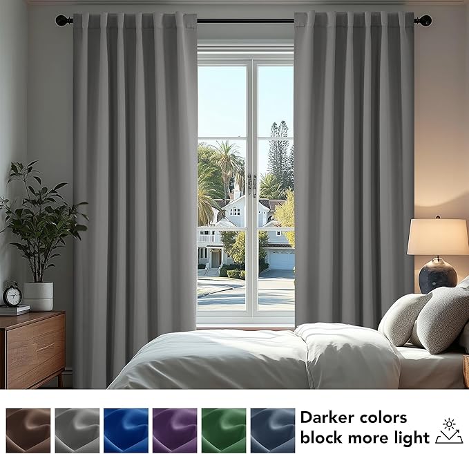 Deconovo Blackout Curtains, Thermal Insulated, W52 x L54 2 Panels, Back Tab, Machine Washable, Room-Darkening Drapes for Bedroom/Living Room Light Grey