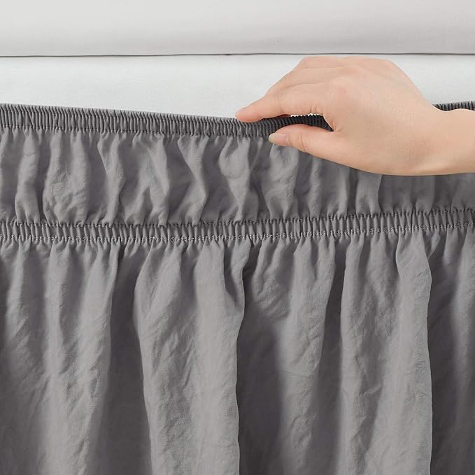 Lush Decor Ruched Ruffle Elastic Easy Wrap Around Bed Skirt Single Twin/Twin XL/Full Dark Gray - Twin Bed Skirt - Dust Ruffle - Gray Bedskirts