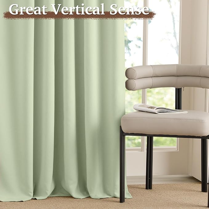 RYB HOME Velvet Chenille Window Curtains 100 inches Long, Thick Blackout Thermal Insulated Vertical Luxury Drapes for Bedroom Nursery Living Room, 52 Width 2 Panels, Sage Green