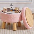 FIMIVIBI Small Foot Stool Ottoman with Storage, Sherpa Ottoman Foot Rest for Couch, Round Footstool with Storage, Small Ottomans and Footstools for Living Room and Entryway (Pink)