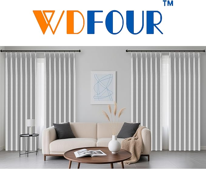 WdFour 42x84 Inch Blackout Curtains - Thermal Insulated Pinch Pleated Drapes, 100% Light Blocking, Extra Long Back Tab Panels for Bedroom & Living Room, Pack of 2 (Greyish White)
