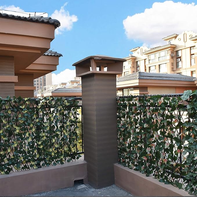 GLANT Expandable Fence Privacy Screen for Balcony Patio Outdoor,Decorative Faux Ivy Fencing Panel,Artificial Hedges (Single Sided Leaves) (4, Green-Verdant)