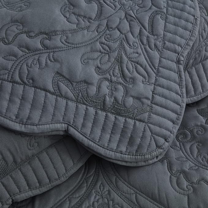 CHIXIN Microfiber Standard Pillow Shams Set of 2 - Quilted Decorative Pillow Covers - Dark Grey - Size (20" x 26")