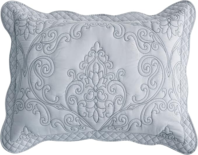 CHIXIN Microfiber Standard Pillow Shams Set of 2 - Decorative Quilted Pillow Covers - Grey - Size (20" x 26")