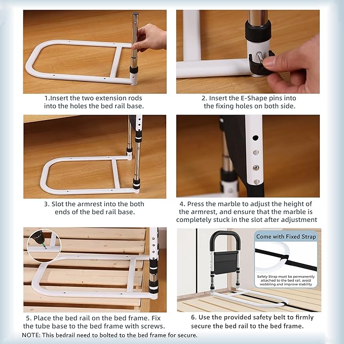 Bed Rails for Elderly Adults Safety, Medical Bed Assist Rail for Seniors, Bedrails for King Twin Full Size Bed, Height Adjustable Bedside Railing Grab Bar Handle with Storage Bag