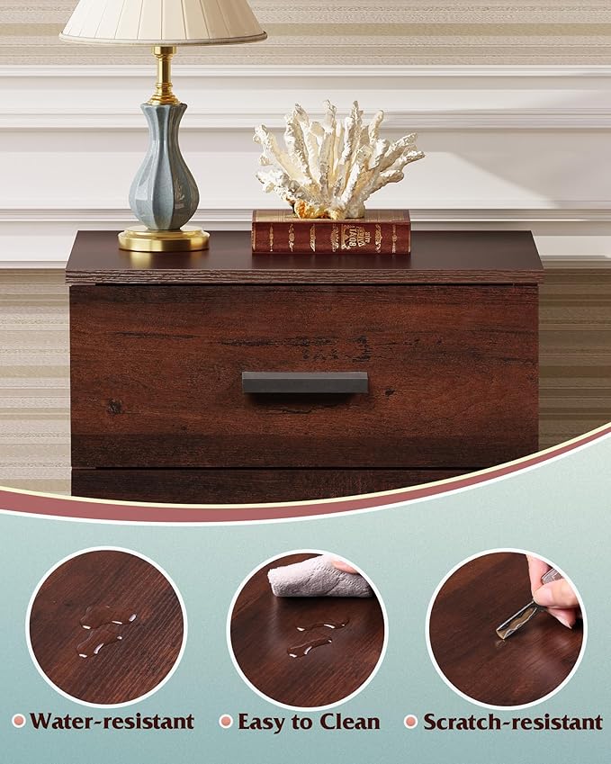 WLIVE Night Stand, Wood Nightstand with 3 Drawers, Bed Side Table for Bedroom, Living Room, Dorm, Modern Minimalist Bedside Table, Espresso