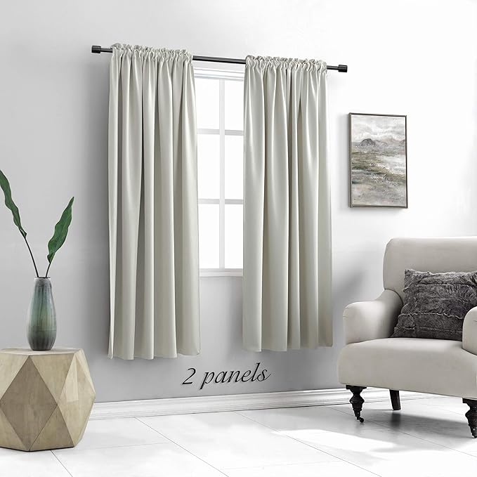 DONREN Light Gray Blackout Curtains - All Season Thermal Insulated Rod Pocket Room Darkening Curtains for Bedroom (2 Panels,42 W x 72 Inch Length)