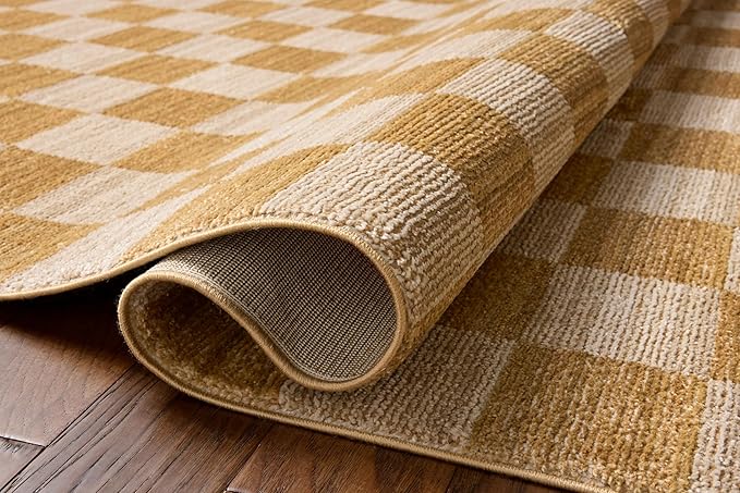 Loloi Chris Loves Julia Calvin Collection CLV-01 Apricot/Ivory 2'-7" x 10'-0" Runner Rug Checkered Neutral Soft Living Room Bedroom Carpet