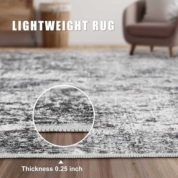 Square Area Rug Living Room Rugs - 6x6 Washable Large Soft Indoor Neutral Modern Abstract Low Pile Rug Carpet for Bedroom Dining Room Farmhouse Home Office - Grey