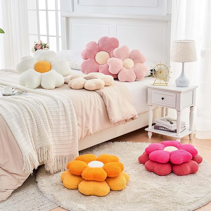 Kcvvcr Flower Throw Pillow, Cute Flower Shaped Pillow Decorative Throw Pillow for Bed Couch, Soft Daisy Pillows Floor Seating Cushion Cushions (14.9 Inch Peach Pink)