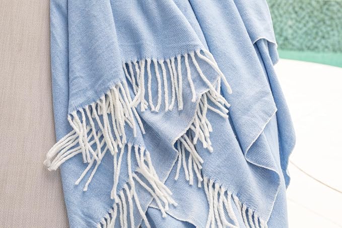 Alashan Cotton Acrylic Adirondack Herringbone Woven Throw - Throw Blanket - Carolina Blue