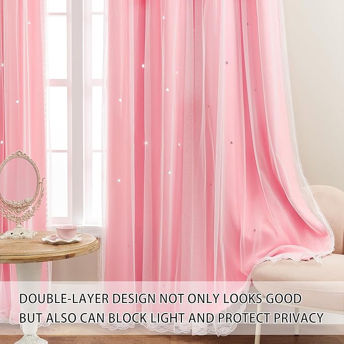 XiDi Pink Curtains for Girls Room, Kids Bedroom Blackout Curtains, Hot Pink Room Darkening Decor, 1 Panel