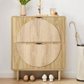 Turtle&Myrtle Modern Shoe Storage Cabinet for Entryway, Narrow Shoe Organizer Cabinet, 2-Tier Flip Down Drawers, Small Freestanding Hidden Wood Slim Shoe Rack,Round Fluted Pattern (Natural)