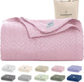Cloud Scape Linen 100% Cotton Blanket King 92x108 Seashell Pink- Cozy Herringbone Weave, Fits Up to Cal King Beds, Breathable Softness, All-Season Warmth, Heavy Layering Winter Blanket