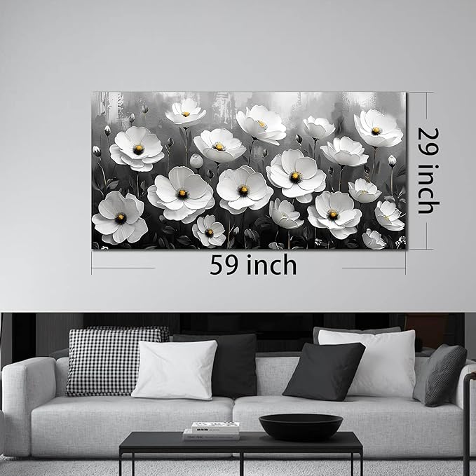 Prepeyssee Black and White Botanical Wall Art floral wall decor for Bedroom Living Room Office Modern Artwork Canvas Prints 29x59 Inch