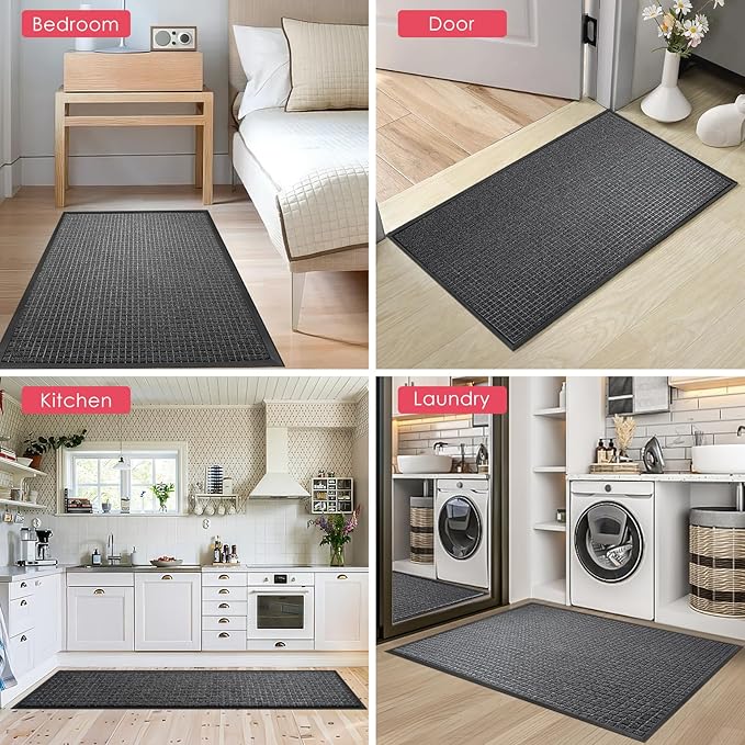 Kuyal Front Door Mat, 2'*6' Door Mat for Inside Outside Entrance,Waterproof Welcome Mats with Non-Slip Backing, Indoor Outdoor Entryway, Commercial Floor Mats, Durable & Easy to Clean, Dark Gray