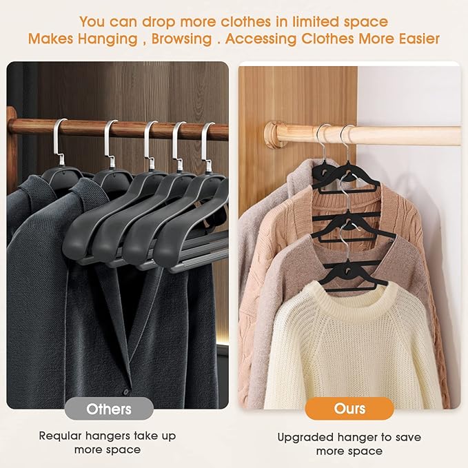 Velvet Clothing Hangers Slim Stackable Non-Slip Black Suit Hanger Space Saving Clothes Hanger Heavy Duty Adult Hangers with 360°Swivel Hook Pack of 20