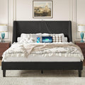 VECELO Full Bed Frame with Upholstered Wingback Headboard, Heavy-Duty Platform Bedframe with Charging Station, Wooden Slats, No Box Spring Needed, Grey