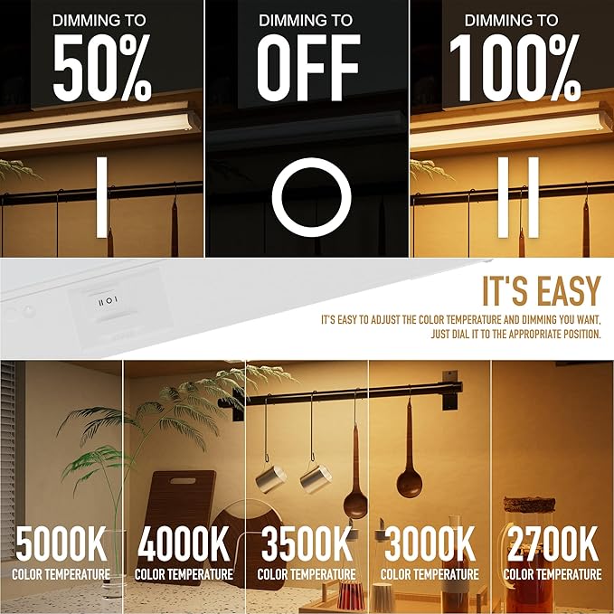 ZAGO 18 Inch LED Hardwired Under Cabinet Lighting with Clamp Connector, 5CCT Switchable, Undercounter Led Lights for Kitchen, 120V, 9W, 620-750LM, ETL & Damp Rated, White, 4 Packs