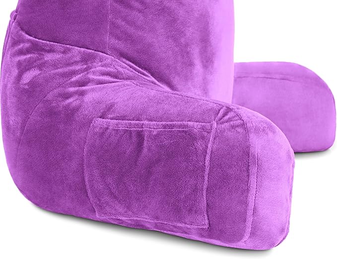 Husband Pillow Light Purple, Original Reading Pillow in Bed Rest Chair, Shredded Memory Foam Large Lounge Cushion Adult Backrest with Arms, Comfy Back Support for Sit Sitting Up, Wash/Removable Cover