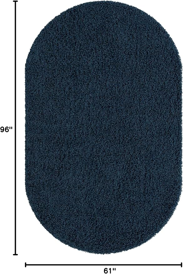 Unique Loom Solid Shag Collection Area Rug (5' 1" x 8' Oval, Sapphire Blue/ Navy Blue)