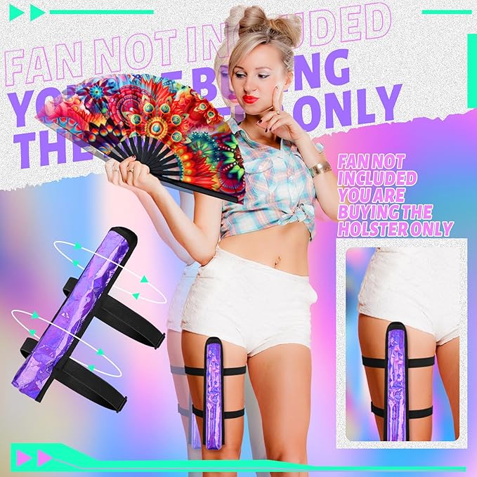 Summer Rave Fan Thigh Holster Rave Fan Holder Folding Hand Pouch Foldable Sleeves with Waist Belt for Thigh Party