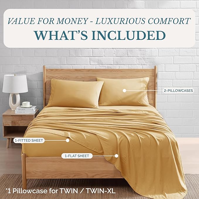 Casa Platino Bedding Sheets & Pillowcases, Breathable Bed Sheet Twin XL Size, Pre-Washed Ultra Soft & Cozy Brushed Microfiber, Cooling Twin XL Sheets, Deep Pocket Sheet Set – Cocoon
