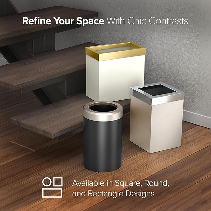 Gatco Modern Rectangle Wastebasket, Matte Pearl and Brushed Brass Combo - Stainless Steel Trash Can with Removable Lid, Leakproof, 3 Gallon Capacity for Bathroom, Bedroom, Kitchen, or Office