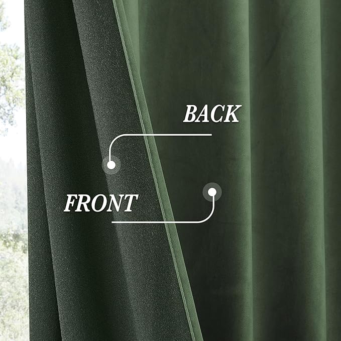 RYB HOME Elegant Green Velvet Curtains 84 inches Long, Light Blocking, Thermal Insulated, Stylish Back Tab Velvet Drapes for Cozy Home Aesthetics, 52" W x L84 L, 2 Panels Set