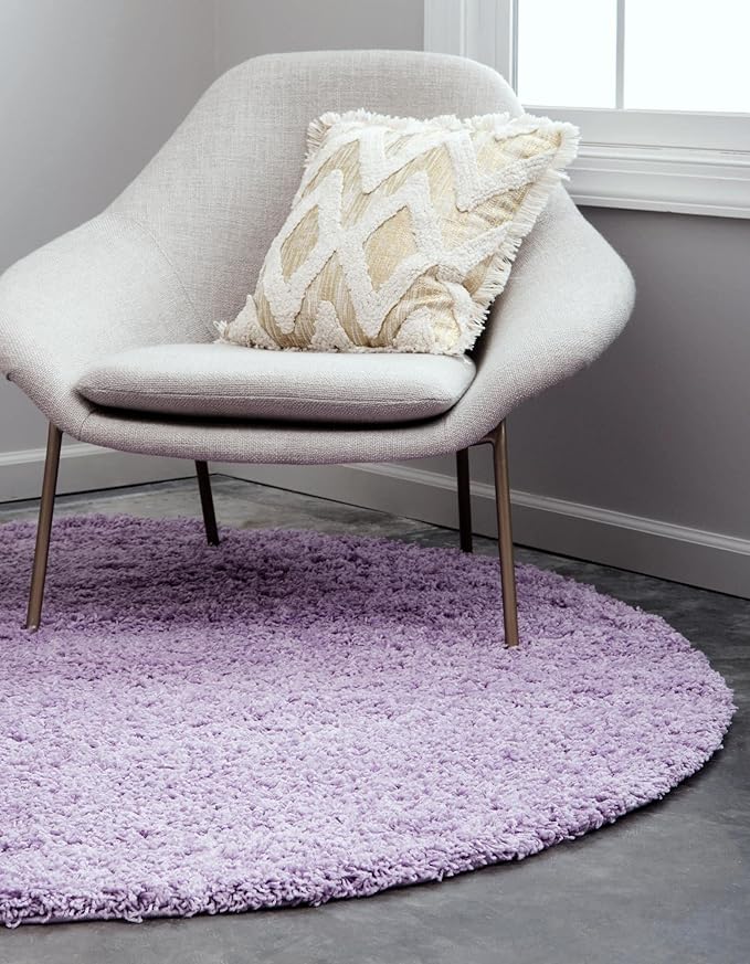 Unique Loom Solid Shag Collection Area Rug (4' 1" Round, Lilac)
