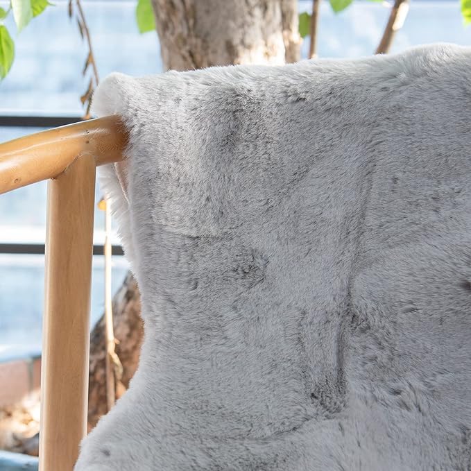 Washable Area Rugs 5x7 Rugs for Living Room Silver Grey Faux Rabbit Fur Rug for Bedroom Faux Sheepskin Rug Teen Room Home Décor
