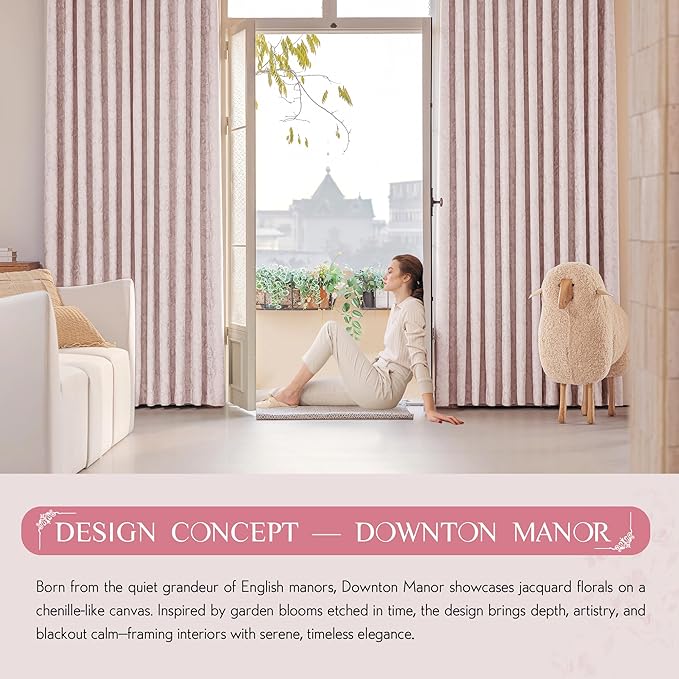 Beauoop Pink Floral Jacquard Blackout Curtains 96 Inches Long 2 Panels for Girls Bedroom Living Room Chenille Flower Room Darkening Thermal Insulated Soundproof Rod Pocket Back Tab Window Drapes 52x96