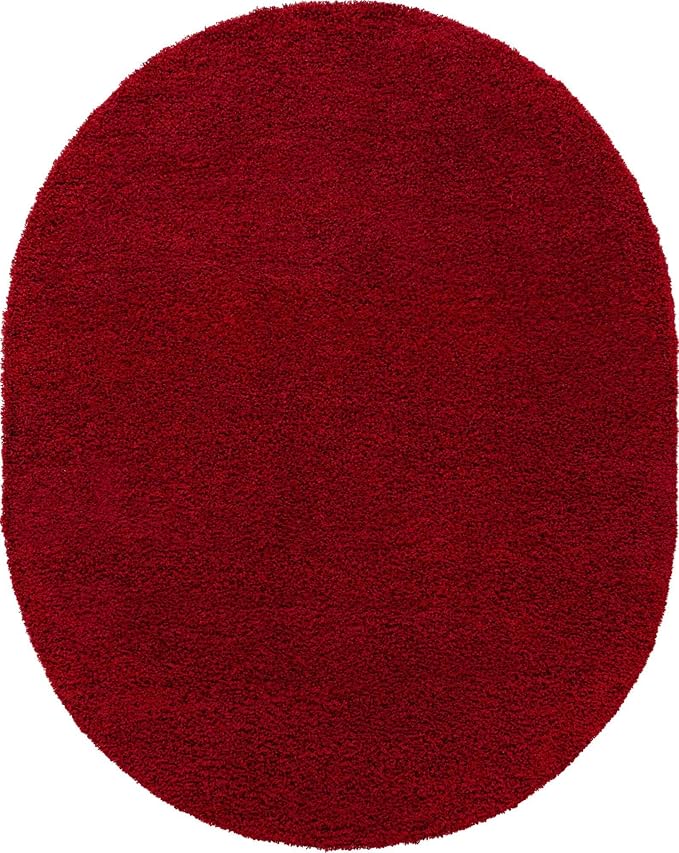 Unique Loom Solid Shag Collection Area Rug (7' 10" x 10' Oval, Cherry Red)