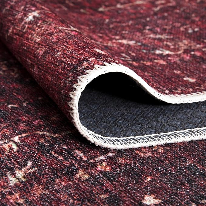 Bloom Rugs Washable Non-Slip 2' x 3' Rug - Dark Red Traditional Bordered Area Rug for Living Room, Bedroom, Dining Room, and Kitchen - Exact Size: 2' x 3'