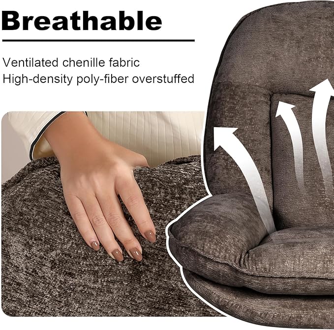 1 Pack 360°Free Swivel Accent Chair for Living Room, Slightly 20°Rocking, 24" High Backrest Upholstered Armchair, Ergonomic Design, Chenille Breathable Soft Fabric Modern Single Sofa, Brown