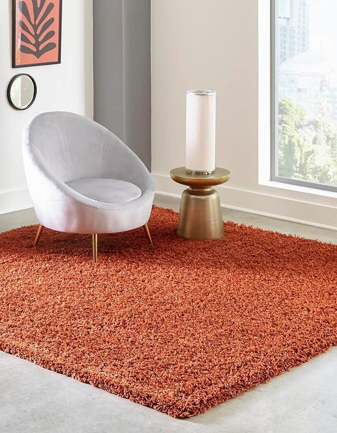 Unique Loom Solid Shag Collection Area Rug (8' Square, Terracotta)